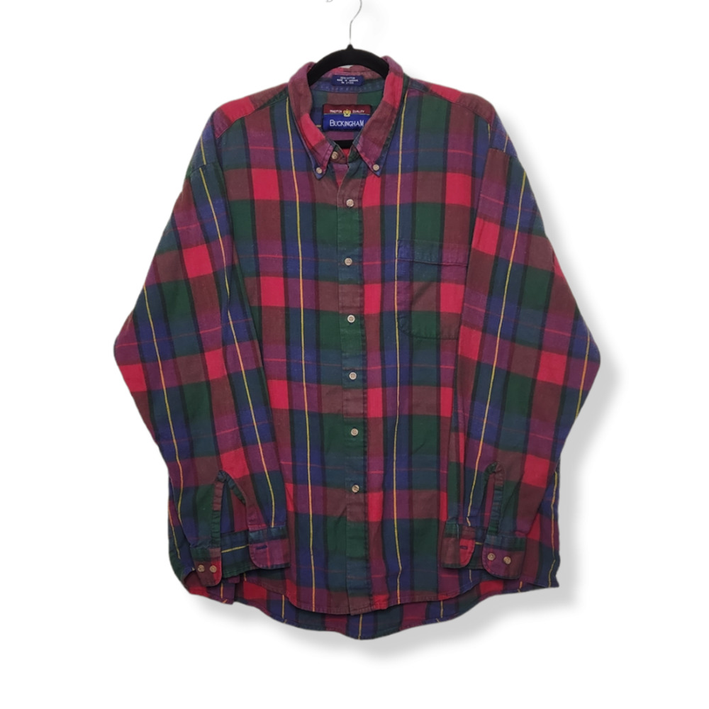 Vintage 80s 90s Buckingham Flannel Shirt Button VTG XXL 2XL Grandpa Plaid
